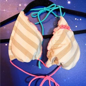 Gossip Girl Cream and Pink Ruffled Bikini Top